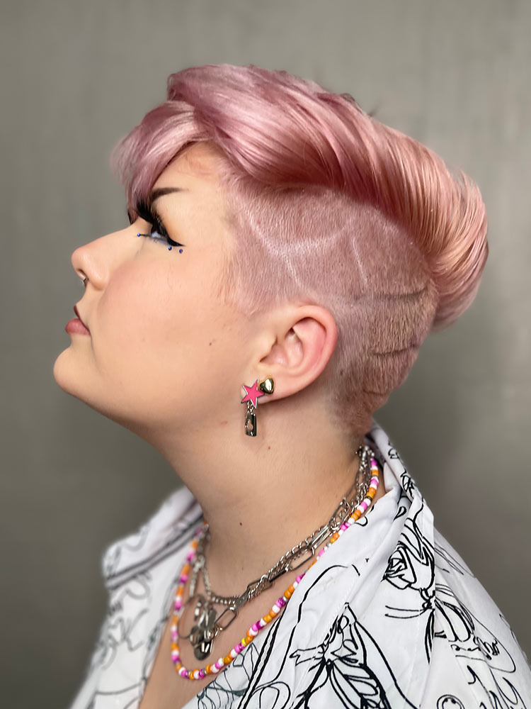 Pink highlighted hair