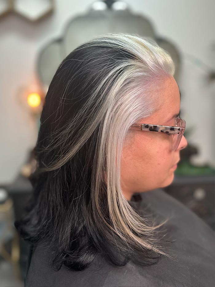 Silver highlights on black hair